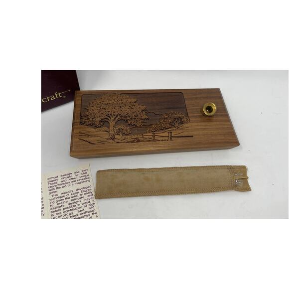 Vintage Desk Set -Gold Pen by Lasercraft ~Solid American Walnut With Tree Design - Picture 9 of 14